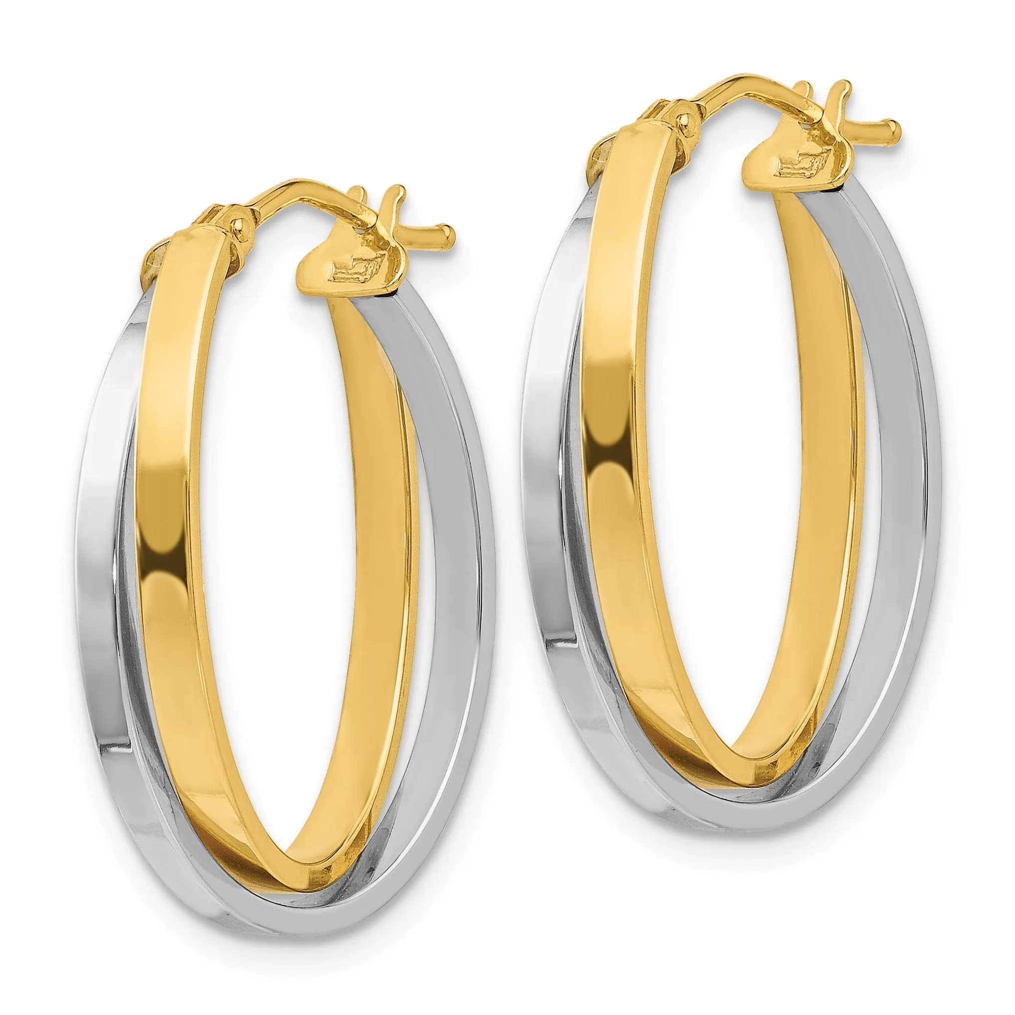14k Yellow Rhodium Hinged Hoop Earrings