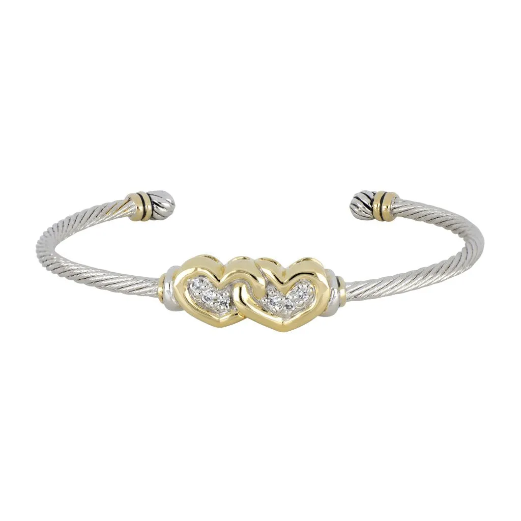 Celebration Petite Pavé Double Heart Cuff Bracelet
