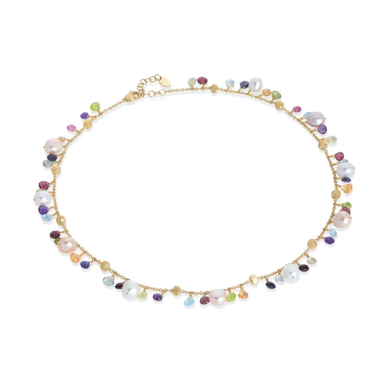 Marco Bicego Paradise Collection 18K Yellow Gold Mixed Gemstone and Pearl Single Strand Necklace