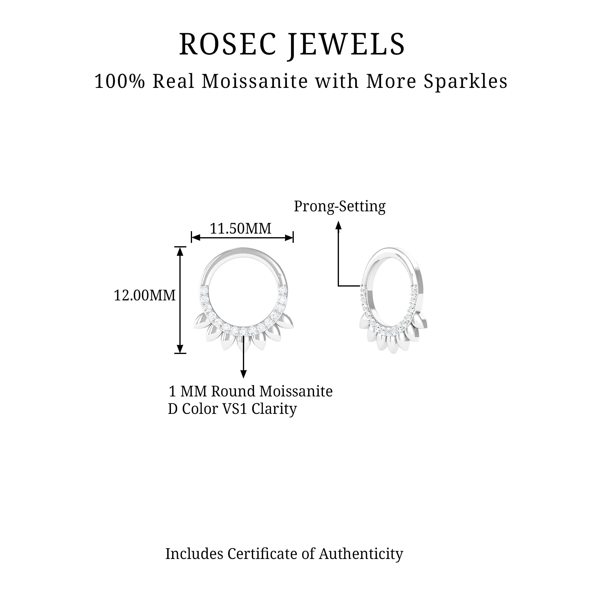 Moissanite Gold Hoop Earring for Daith Piercing