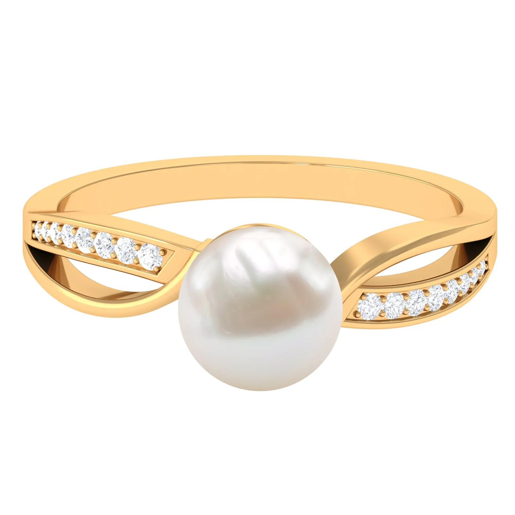 Solitaire Freshwater Pearl and Diamond Infinity Ring