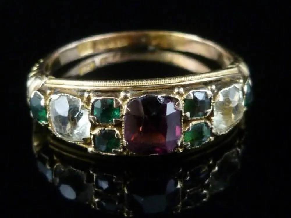 Victorian Almandine Garnet Green Garnet And Paste 15Ct Ring